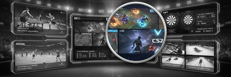 Popular esports games and niche sports represented by table tennis, futsal, darts, and winter sports