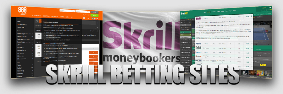 Skrill Moneybookers logo next to a sports betting screen with e-wallet deposit options