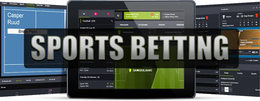 Tennis, football and basketball online betting lobbies on Ipad tablet