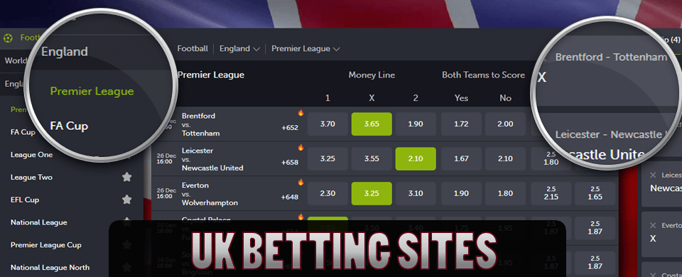 UK betting site with EPL odds and matches on the bet slip