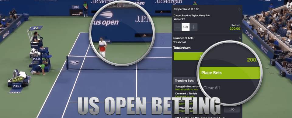 US Open tennis court and betting slip
